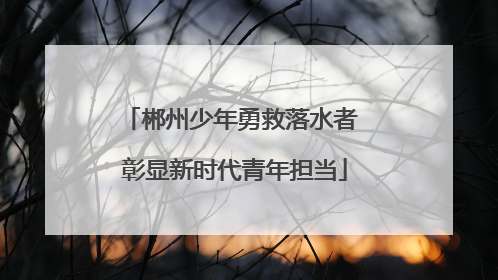 郴州少年勇救落水者 彰显新时代青年担当